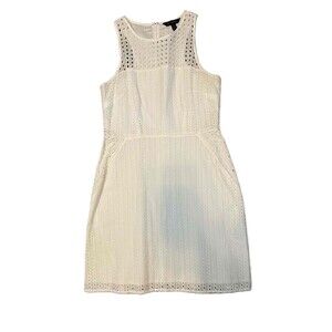 Banana Republic 0P White Eyelet Dress Sleeveless Petite Small preppy Beach Vacay